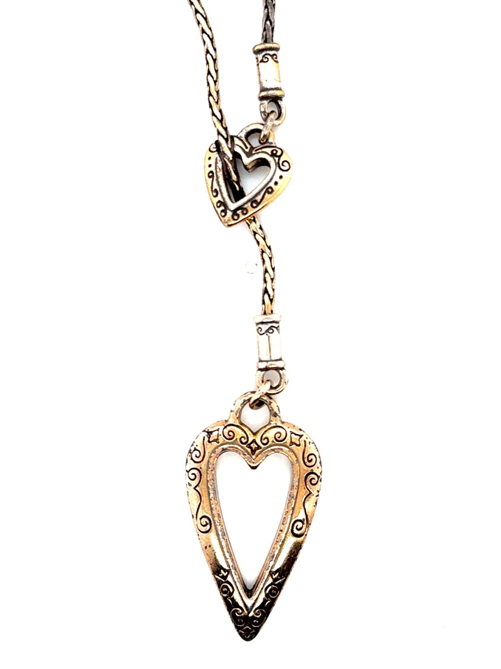 Brighton Silver Tone Double Heart Pendant Lariat Necklace